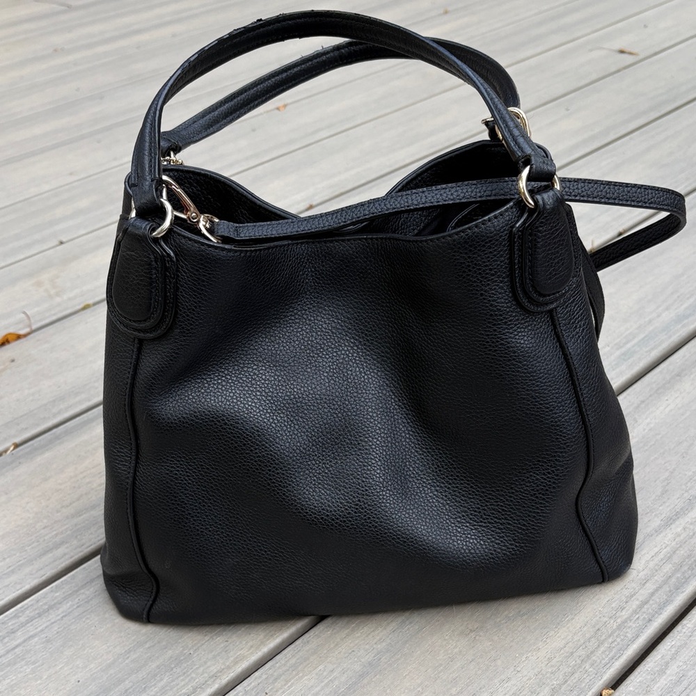 Coach Edie 28 Pebbled Black Leather Shoulder Bag - Picture 2 of 11